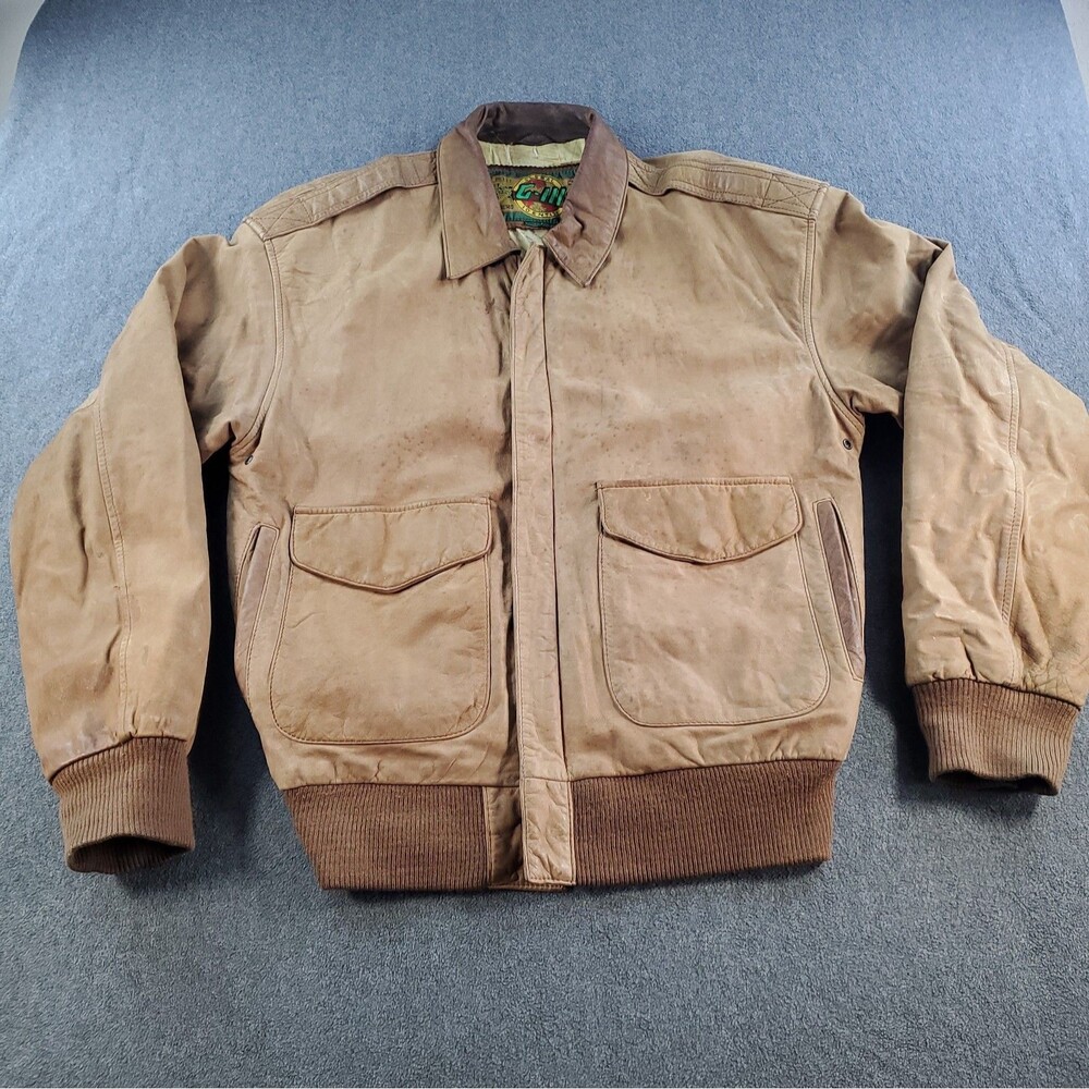 Vintage 80’s G-III Genuine Leather Bomber Jacket Brown Map Lining Mens Large